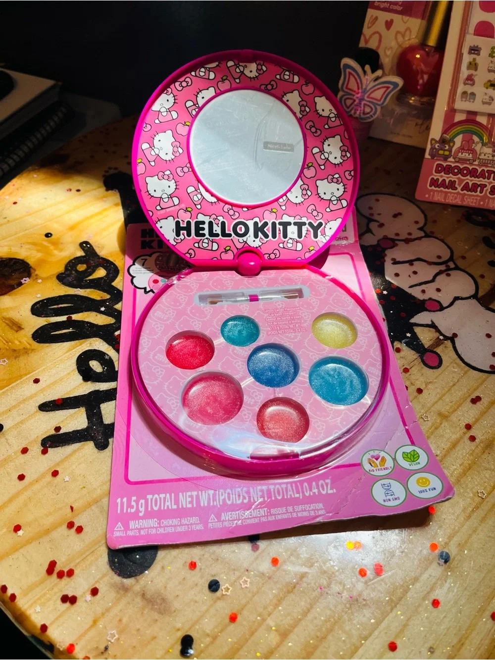 NWT Hello Kitty Lip Palette Nail Art Hair Clips & storage bundle